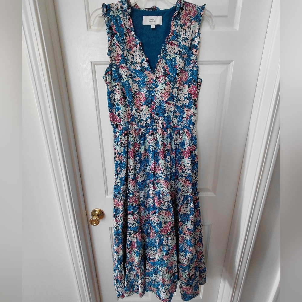 TEXTILE Elizabeth and James Teal Floral Sleeveless Maxi Dress